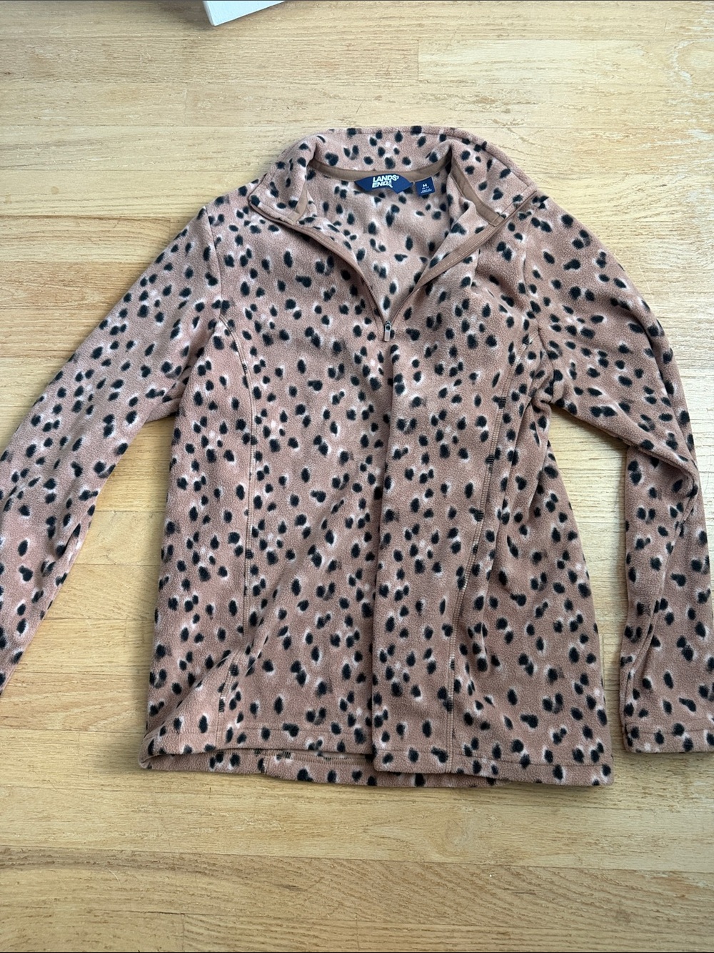 Lands' End Rose-Tan Cheetah Teddy Fleece Jacket